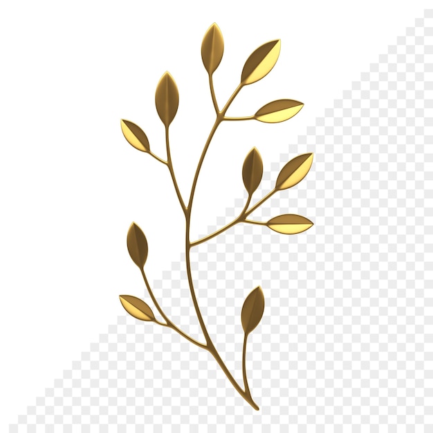 PSD Золотая цветущая ветвь дерева с листвой весенний художественный букет элемент декора 3d значок реалистичный