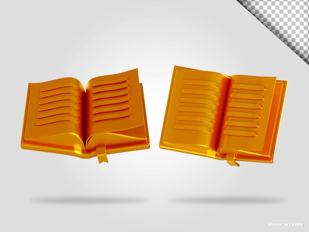 PSD golden book 3d render illustration isolated