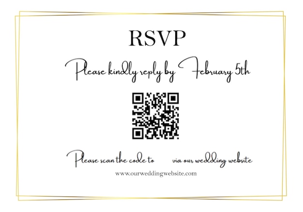 PSD golden border elegant rvsp qr code invitation template
