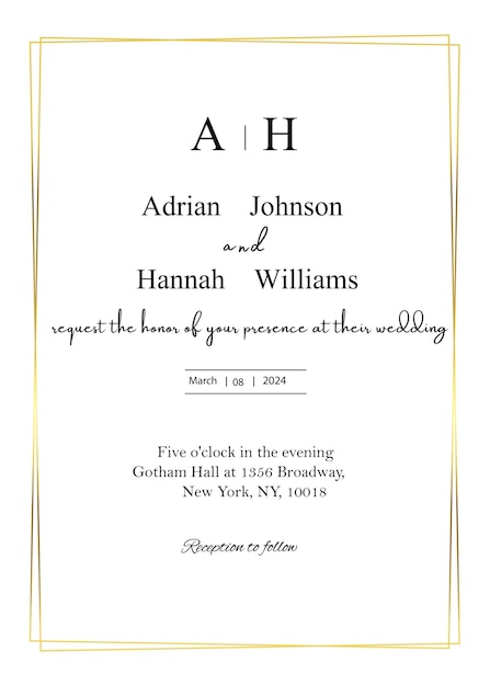 PSD golden border elegant wedding invitation card