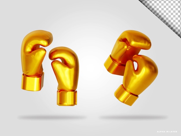 Golden boxing gloves 3d render illustration isolated