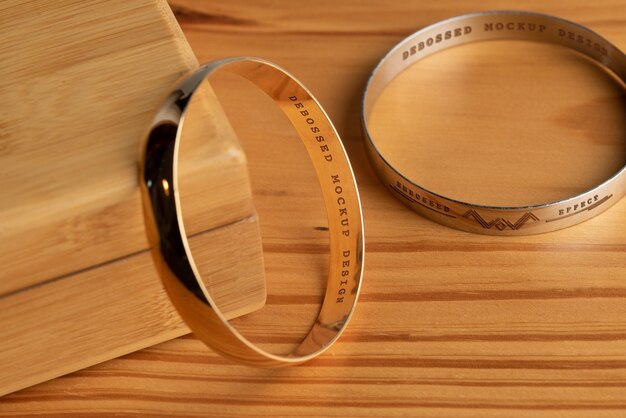 PSD golden bracelet inscription mockup