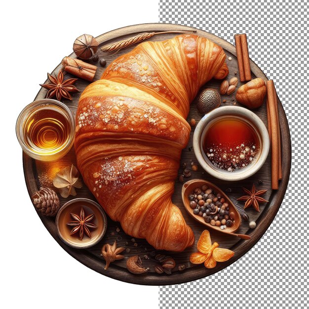 PSD golden brown croissant on white background png