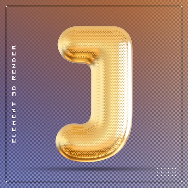 PSD golden bubble letter j font 3d illustration