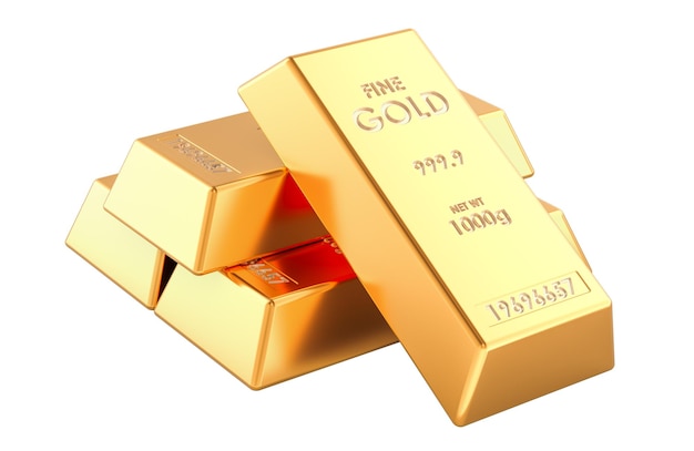golden bullions golden ingots 3d rendering isolated on transparent background