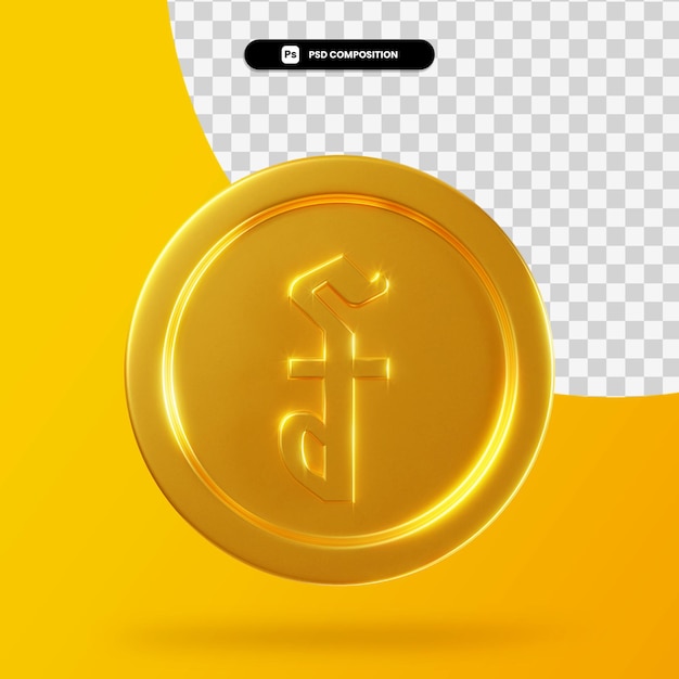 Moneta dorata del riel cambogiano 3d che rende isolata
