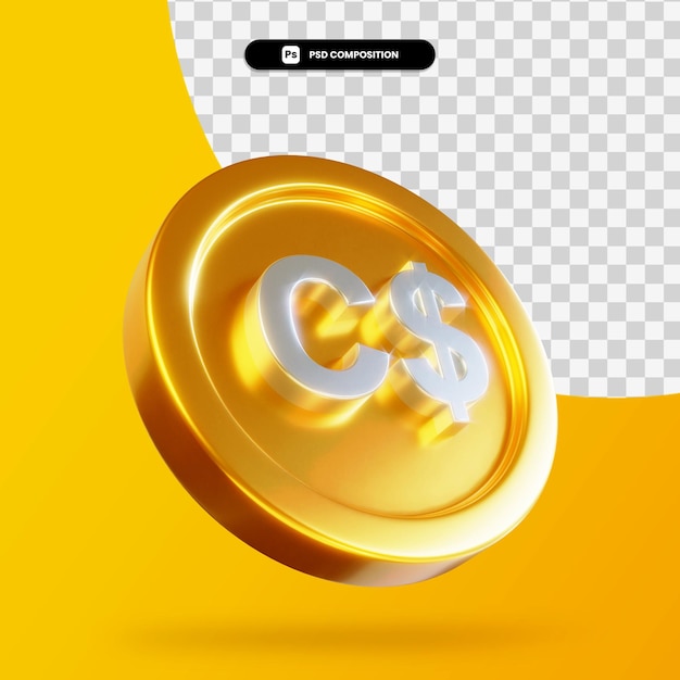 Golden canadian dollar coin 3d rendering isolated