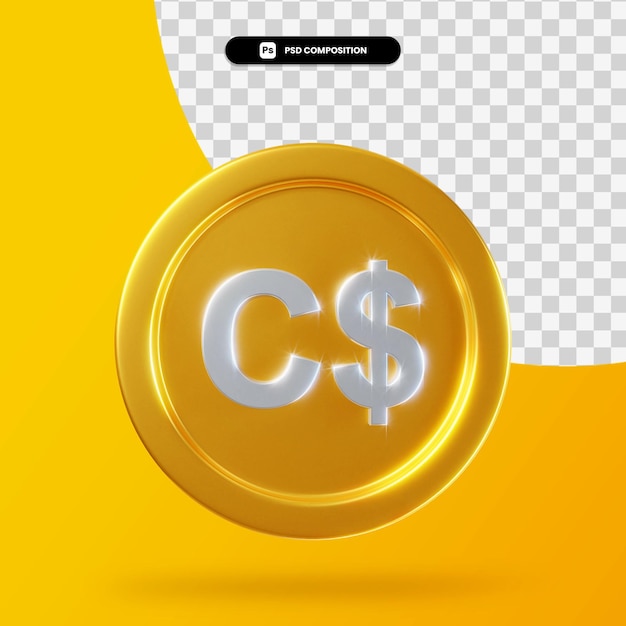 PSD golden canadian dollar coin 3d rendering isolated