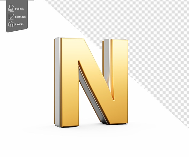 golden capital letter n gleams with sleek modern design bold font with sharp edges 3d illustration