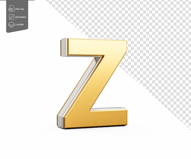 황금 대문자 Z는 우아한 현대 디자인과 날카로운 가장자리 3D 일러스트레이션으로 대담한 글으로 반인다