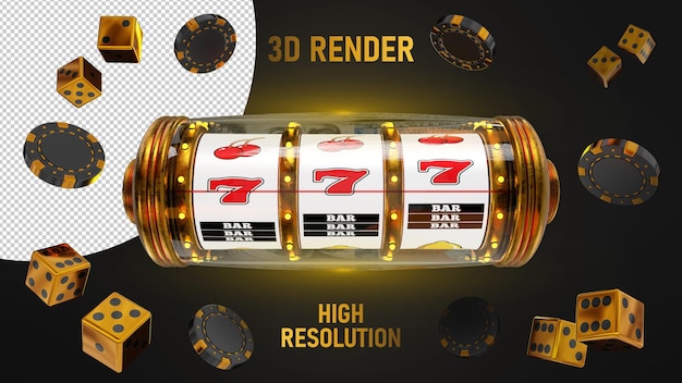 PSD golden casino slot machine 3d render