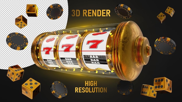 PSD golden casino slot machine 3d render