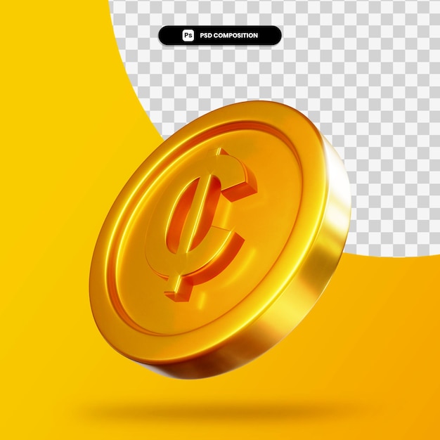 Golden cedi coin 3d rendering isolated