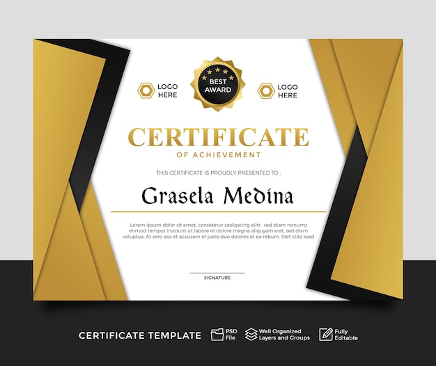 PSD golden certificate template design