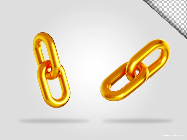 Golden chain link 3d render illustration isolated