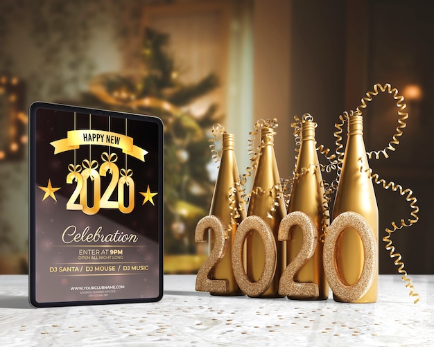 PSD golden champagne bottles for new year night