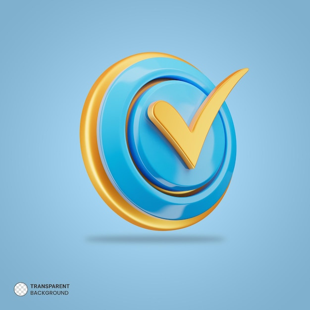 PSD golden check mark symbol icon 3d render illustration