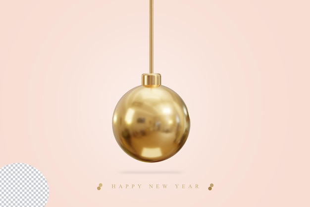 PSD golden christmas ball 3d rendering isolated on transparent background