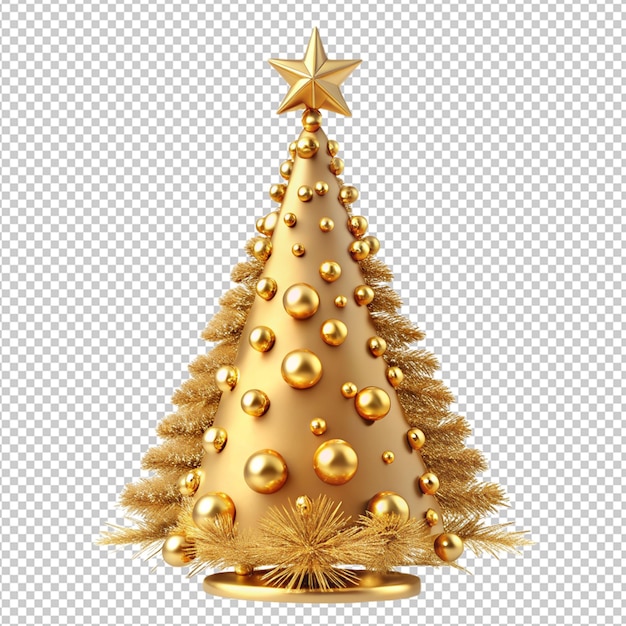 PSD golden christmas tree on transparent background