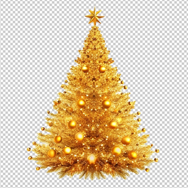 PSD golden christmas tree on transparent background