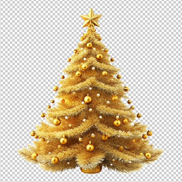 PSD golden christmas tree on transparent background