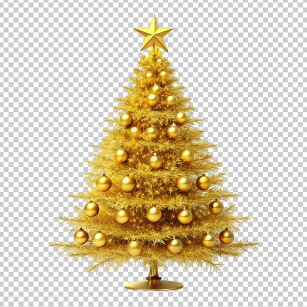 PSD golden christmas tree on transparent background