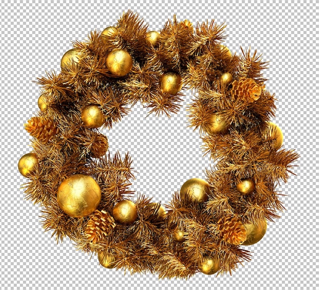 Golden christmas wreath on white background. 3d rendering