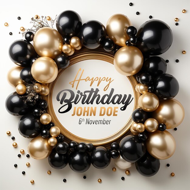 Golden circle and golden and black balloon's birthday social media post template design