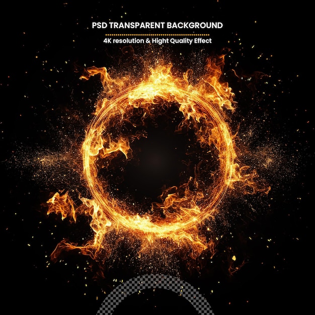 PSD golden circle with fire effects light effect circle background