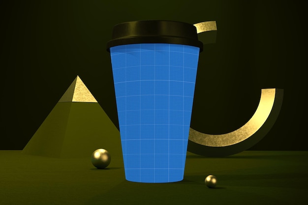 PSD golden coffee cup