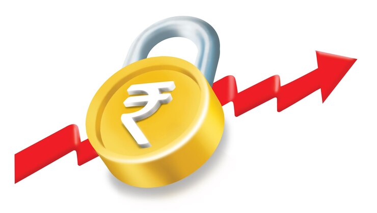 PSD golden coin with rupee currency, golden rupee, booming rupee economy, booming rupee, indian economy