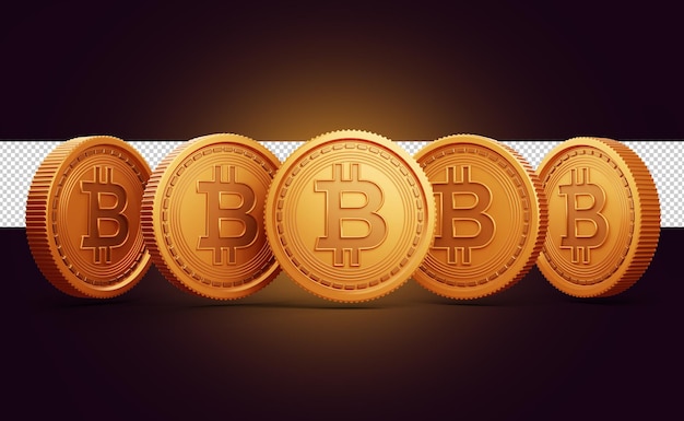 Golden coins with cryptocurrency bitcoin symbol 3d rendering