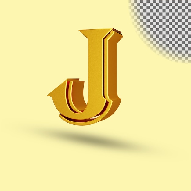 PSD golden color metallic glossy letter 3d rendering