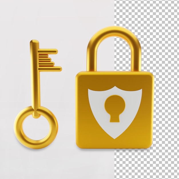 Golden color Padlock security  icon 3d rendering isolated