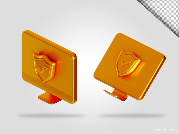 Golden computer 3d render illustration isolated