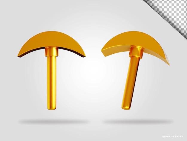 Golden construction axe 3d render illustration isolated