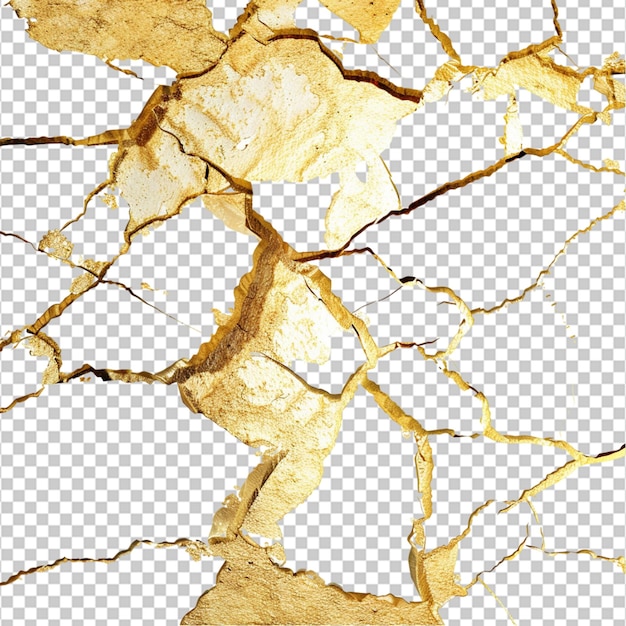 PSD golden cracks fissure isolated on white background