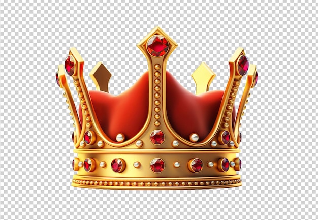 PSD golden crown with gem stones cutout on transparent