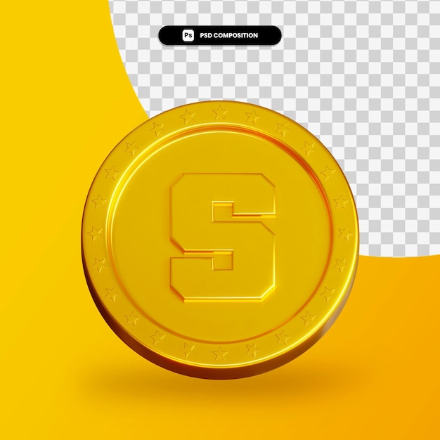 Golden cryptocurrency coin 3d rendering isolated