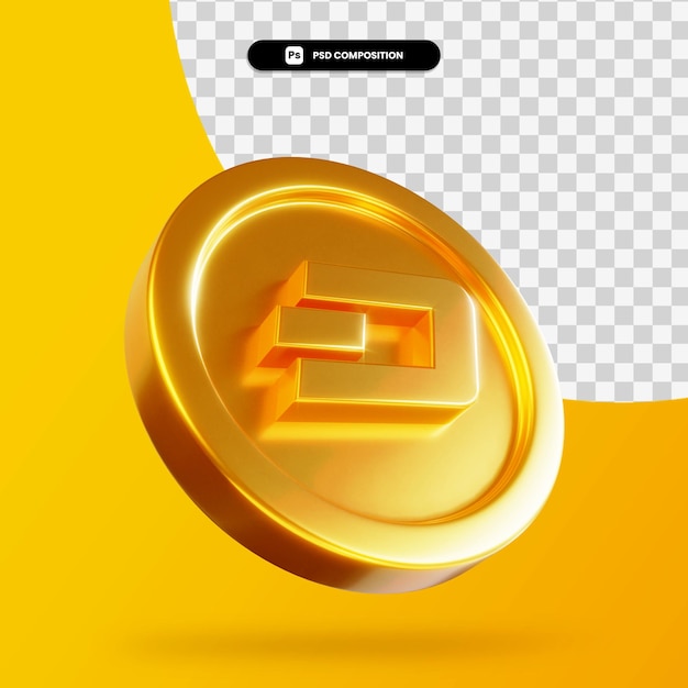 Golden dash coin 3d rendering isolated