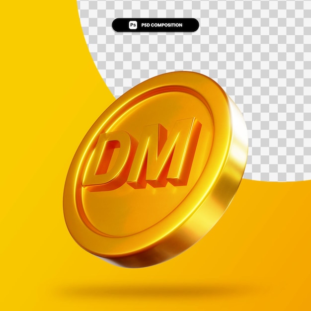 Golden deutsche mark coin 3d rendering isolated