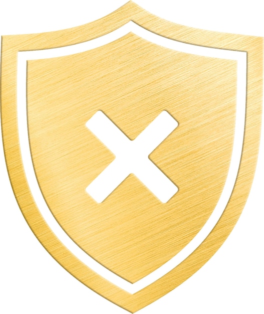 PSD Золотой отклоненный щит с крестом x неправильно отклоненный символ изолированный элемент дизайна клипарт