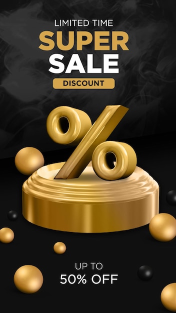 Golden discount sale 3D product podium for  instagram story