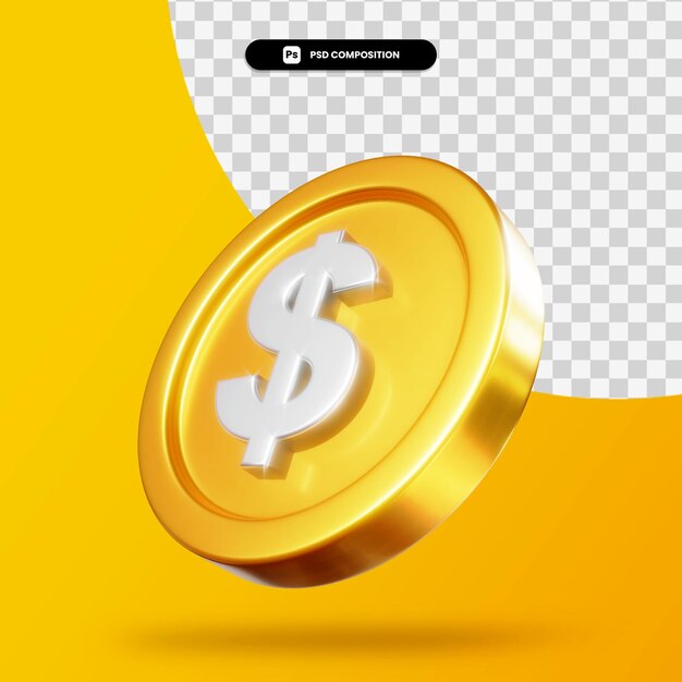 golden dollar coin 3d rendering isolated