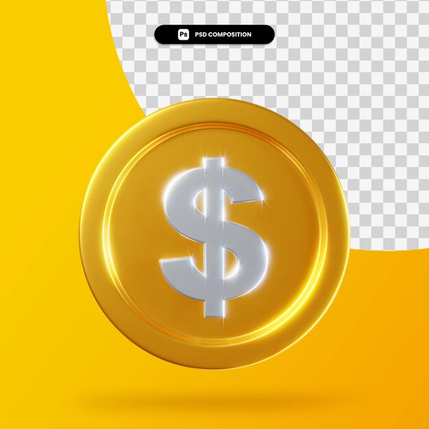 Golden dollar coin 3d rendering isolated