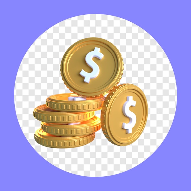 Golden Dollar Coins Stack Finance and Wealth Illustration 3D Icon transparan