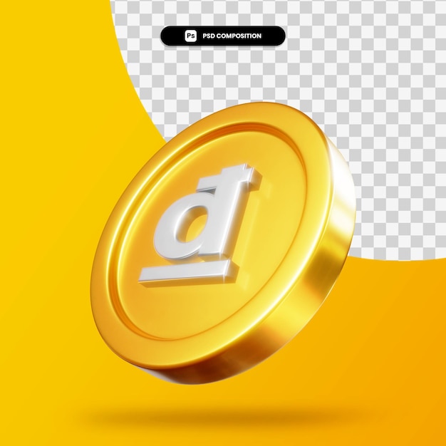 Golden dong coin 3d rendering isolated