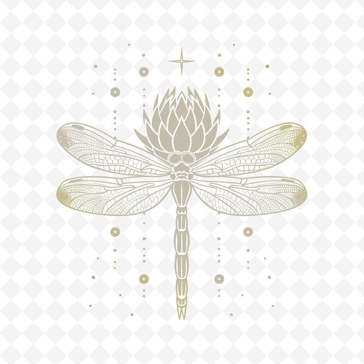 PSD a golden dragonfly with a gold pattern on the background vector art illustration