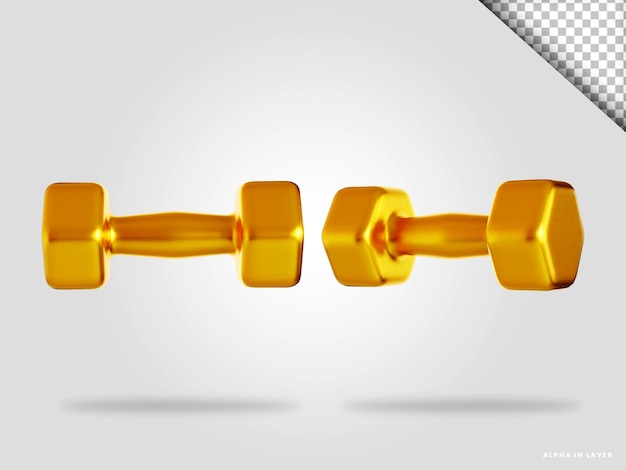 Golden dumbbell 3d render illustration isolated