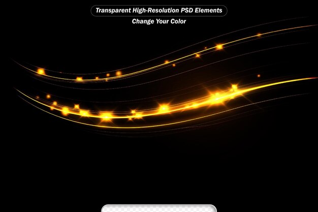 PSD 金色のダイナミックなライトとフライングスパークの効果のライトライン